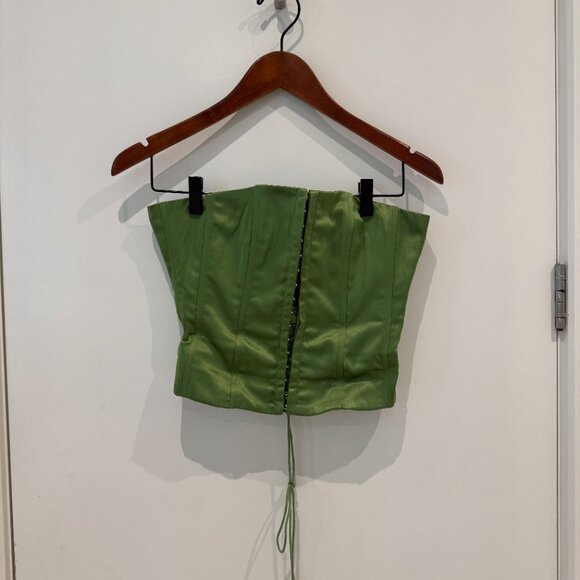 Danielle Guizio Satin Corset Top – Green / Size S - Picture 7 of 10